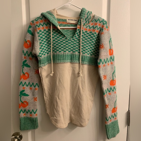 Free People We the Free Cherry Cola Swit Cuff Thermal Knit Pullover Hoodie - Picture 3 of 8